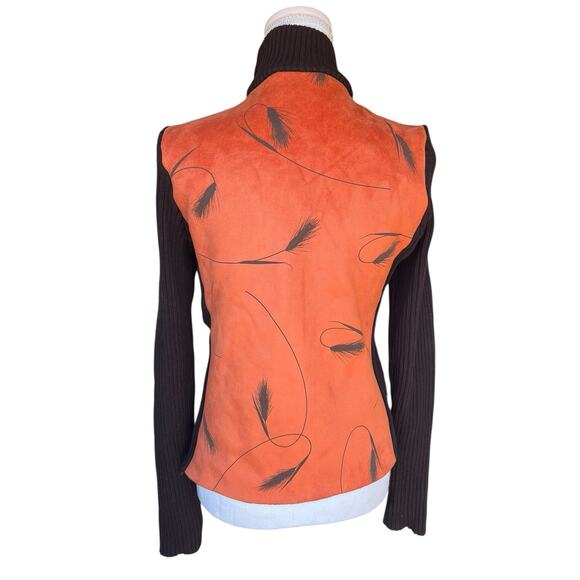 Robert Kitchen Faux Suede Zip Sweater Fall Feather/ Animal Print Reversible S - Picture 4 of 8